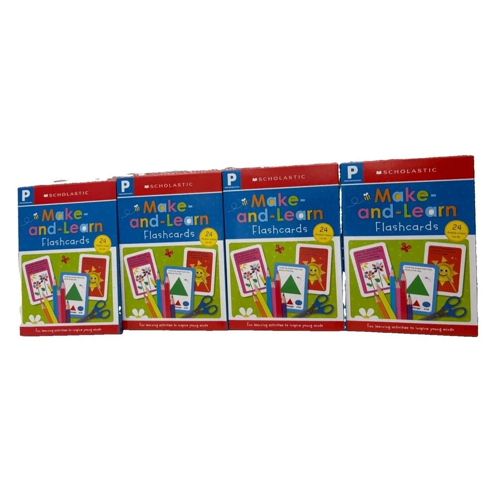 Lot of 4 Scholastic Pre-K Make and Learn Flashcards 24 Double Sided Cards New